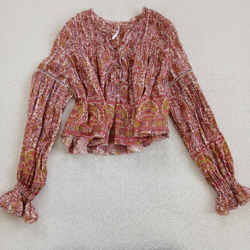 free people ♡ bali bohemian disco top xs boho gypsy 70s retro eclectic floral - Picture 2 of 10